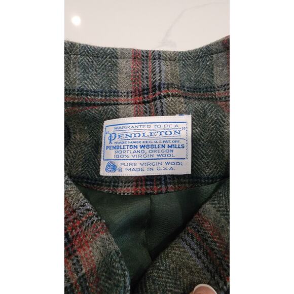 PENDLETON VTG Single Button Blazer Jacket Gray Red Plaid 100% Wool USA Womens XL - Picture 5 of 8